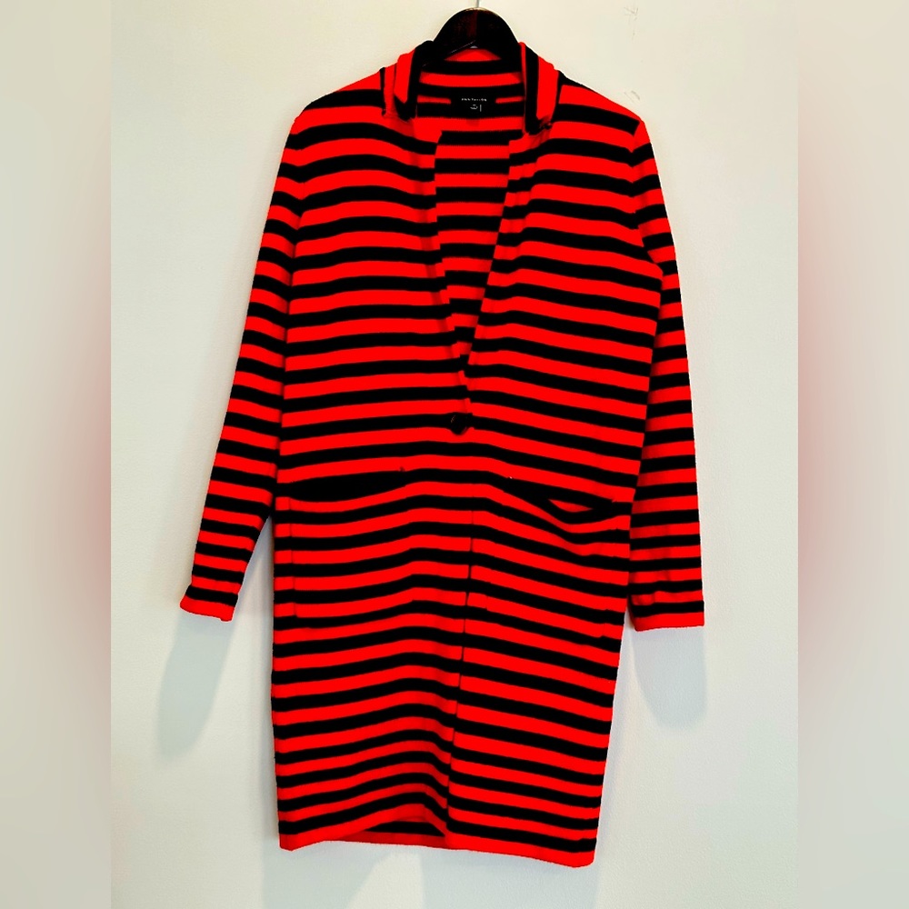 Ann Taylor Orange & Navy Striped long Cardigan